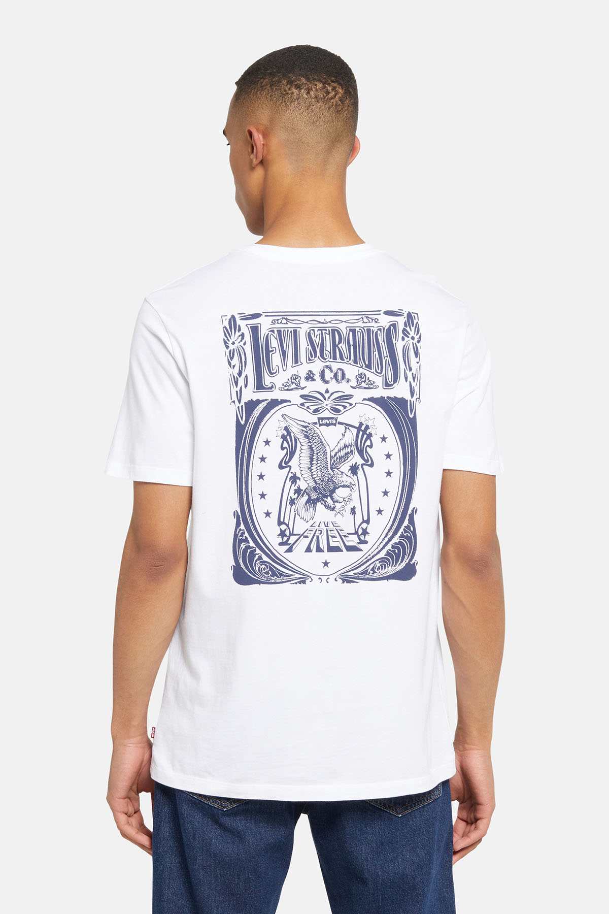 White crew-neck T-shirt with large back graphic print