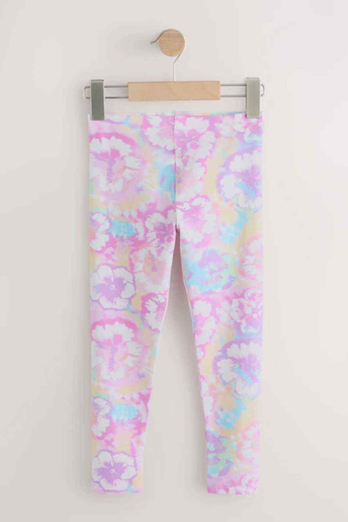 Front view pastel floral leggings with straight legs