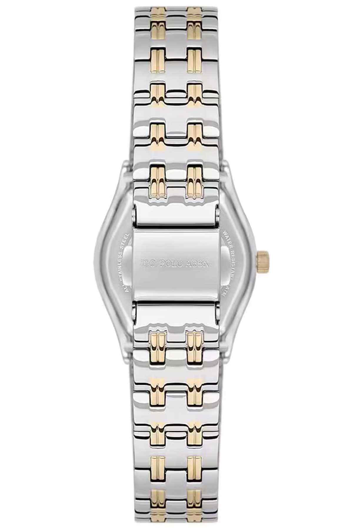 Two-tone metallic grey watch with link bracelet and gold-tone push clasp