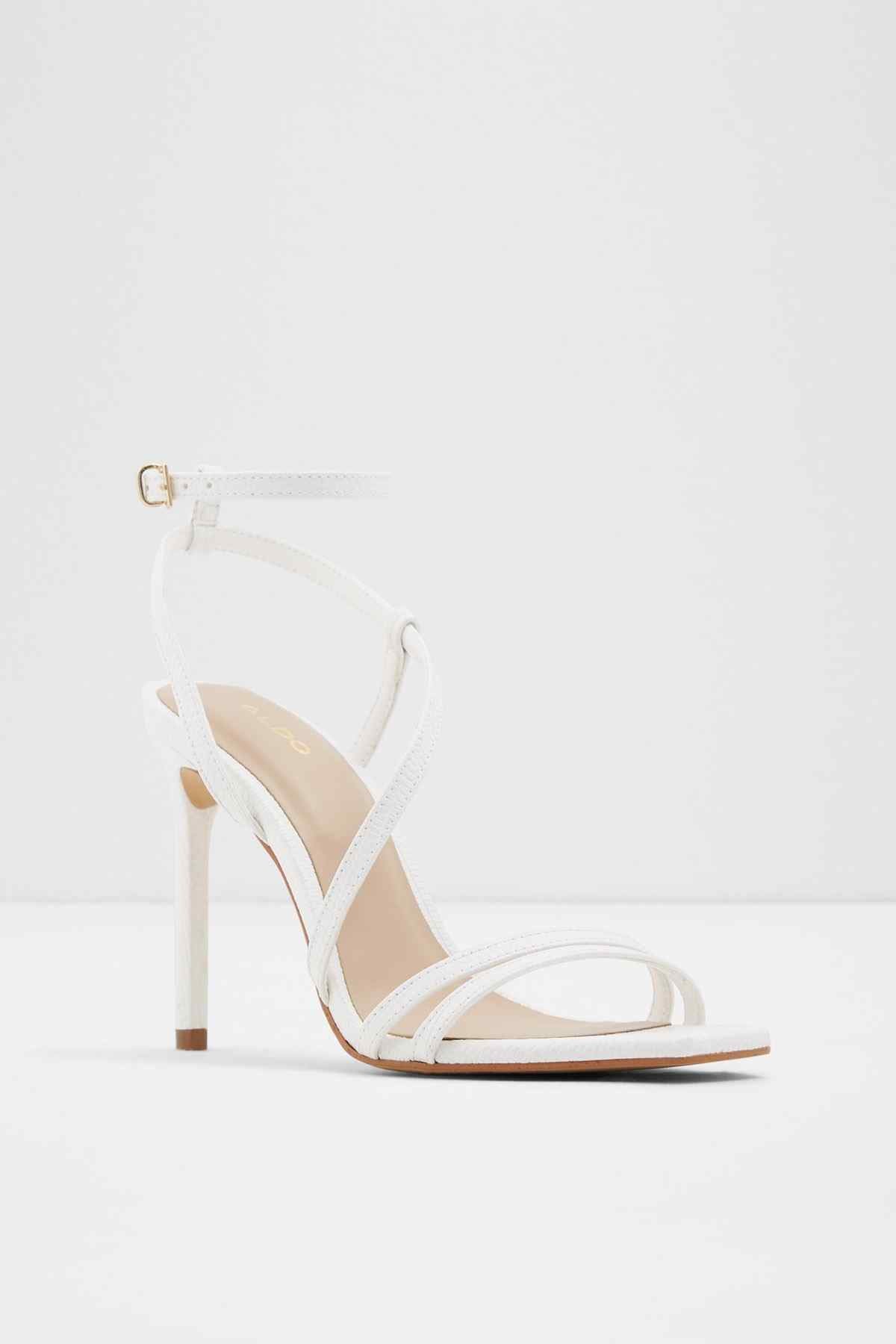 ALDO white strappy high-heel sandal with ankle strap buckle and open toe