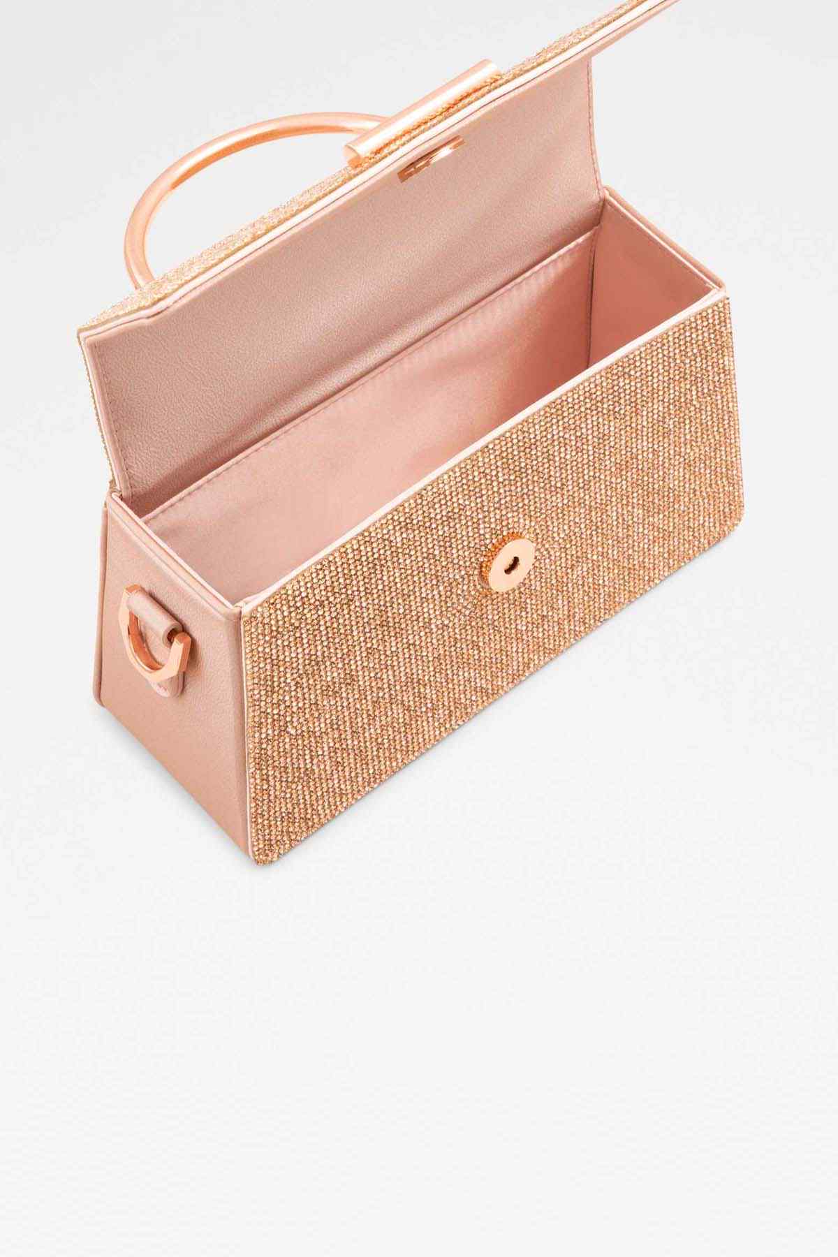 ALDO light orange mini handbag with open top and fabric-lined interior