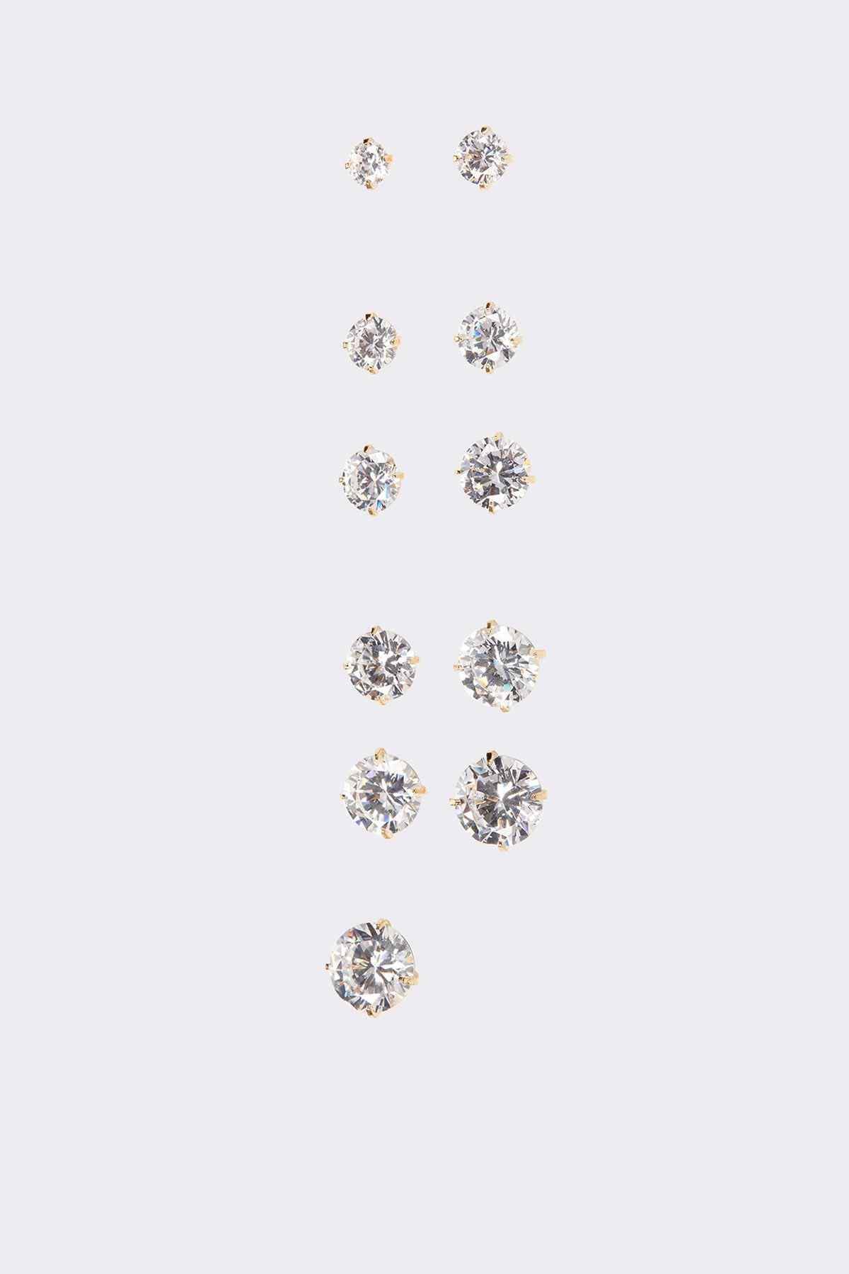 Gold-tone crystal stud earrings with round clear stones