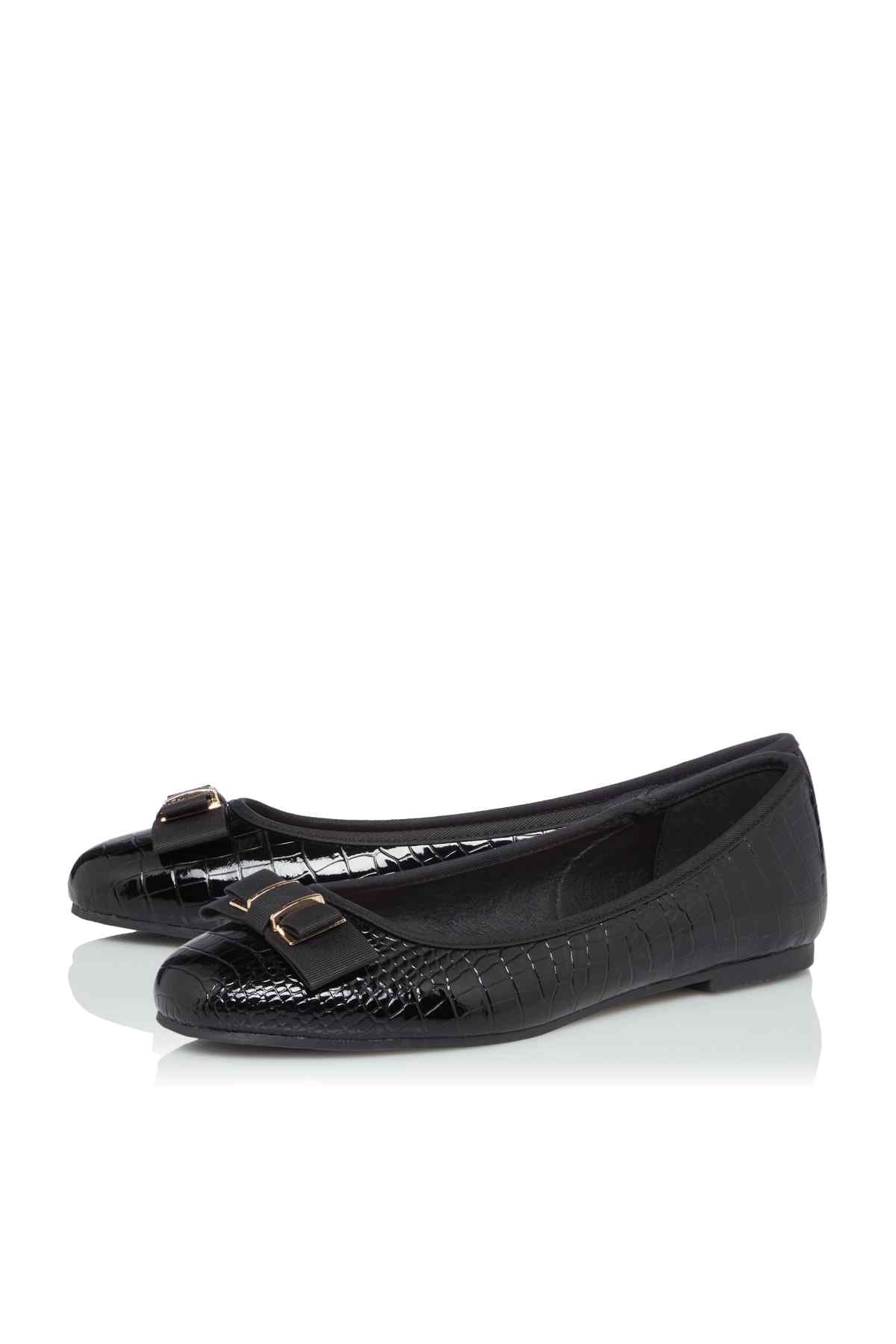 Dune London black croc-textured ballet flats with gold-tone buckle strap