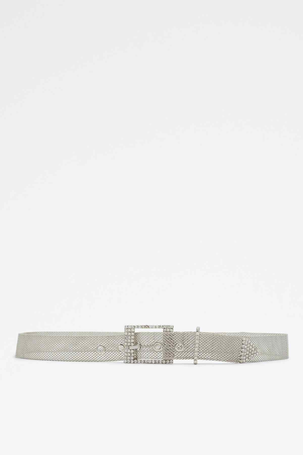 ALDO silver mesh belt with rectangular buckle