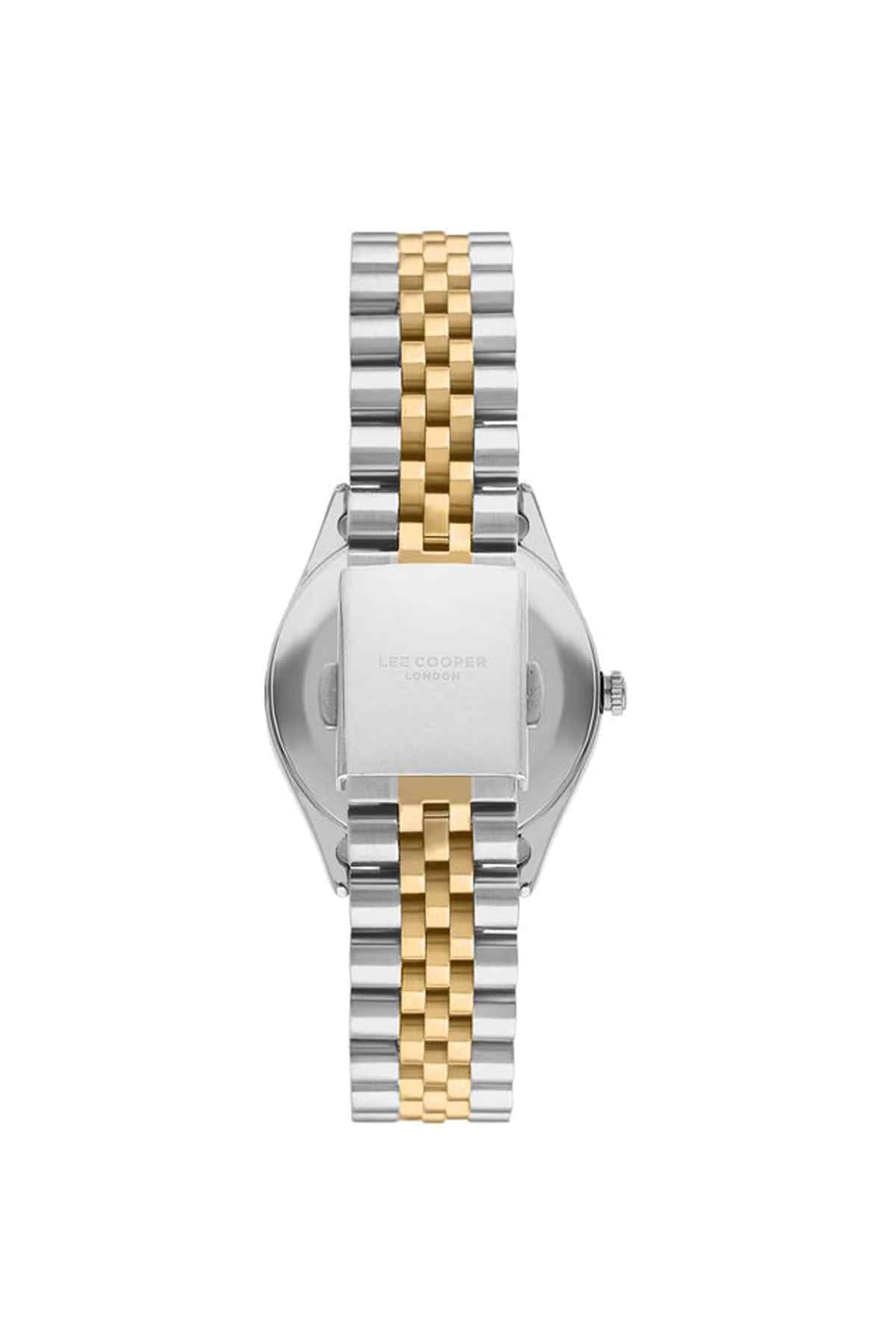 Lee Cooper two-tone wristwatch with gold center stripe on the metal bracelet