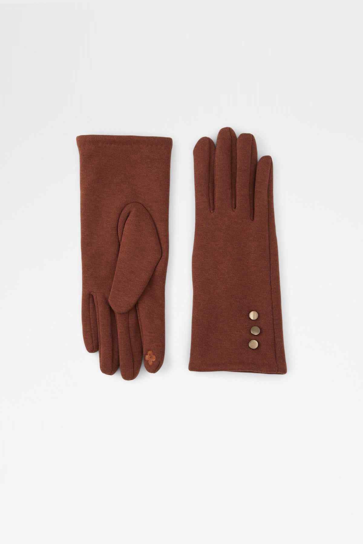 ALDO brown fabric gloves with thumb panels and two-button cuff