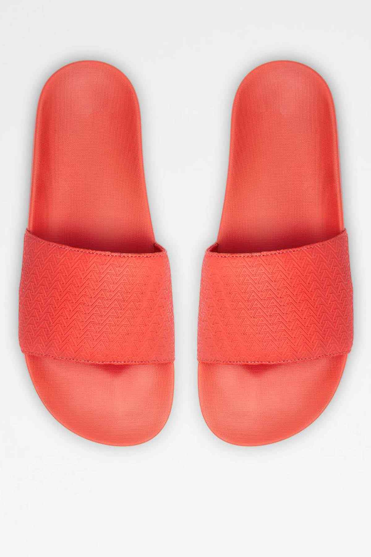 ALDO red-orange slide sandals, textured upper and open-toe footbed (pair)