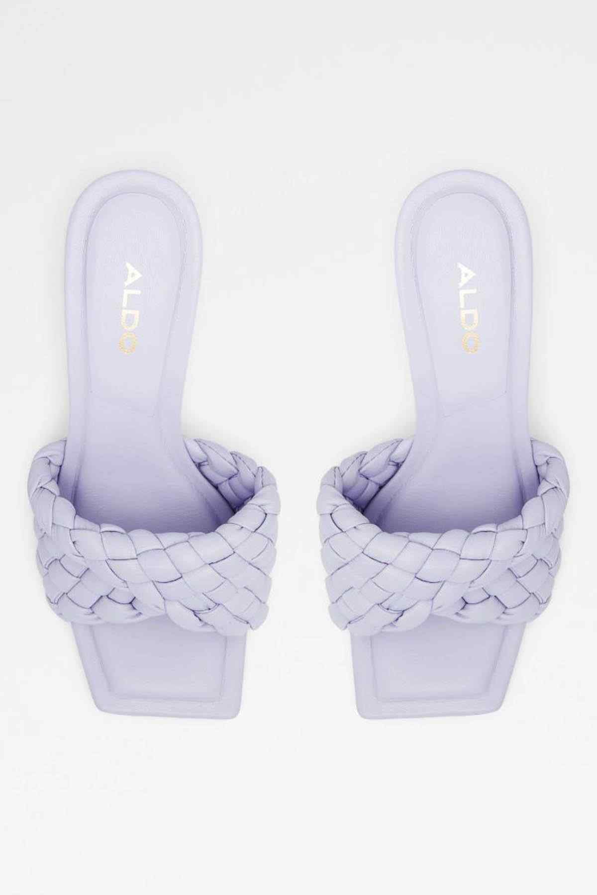 ALDO purple braided slide sandals, cushioned footbed and open toe, pair view