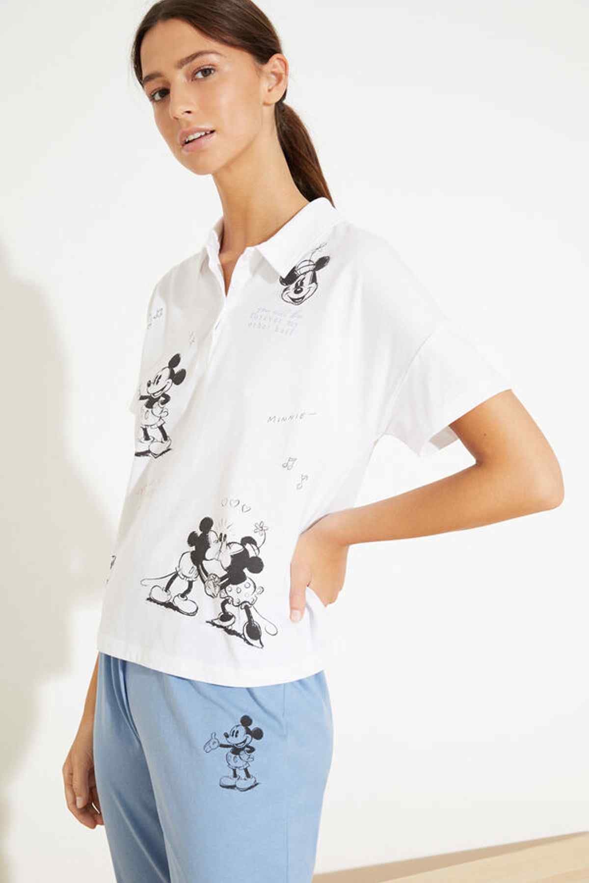 Women'secret white Mickey pajama top with light blue matching pants