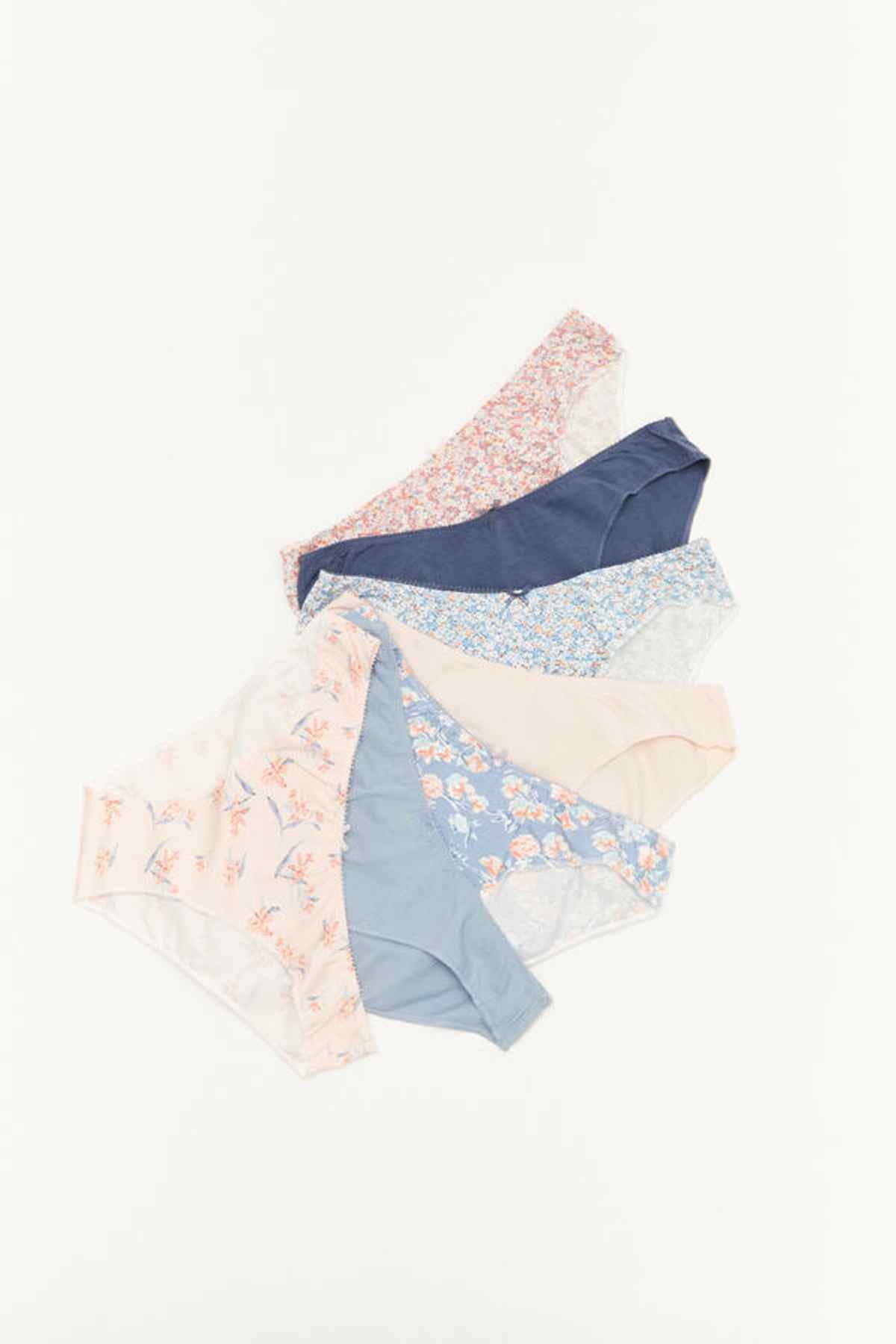 Women'secret pack of assorted floral print cotton briefs, pastel blue and white