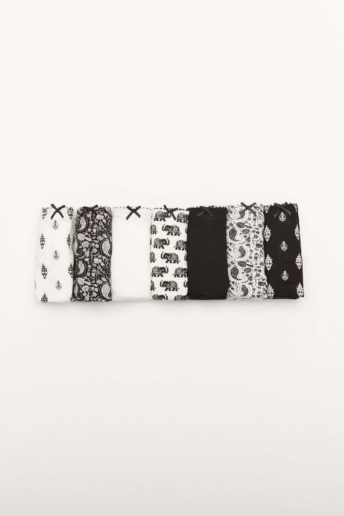 Folded bikini briefs in black and white prints, assorted pack