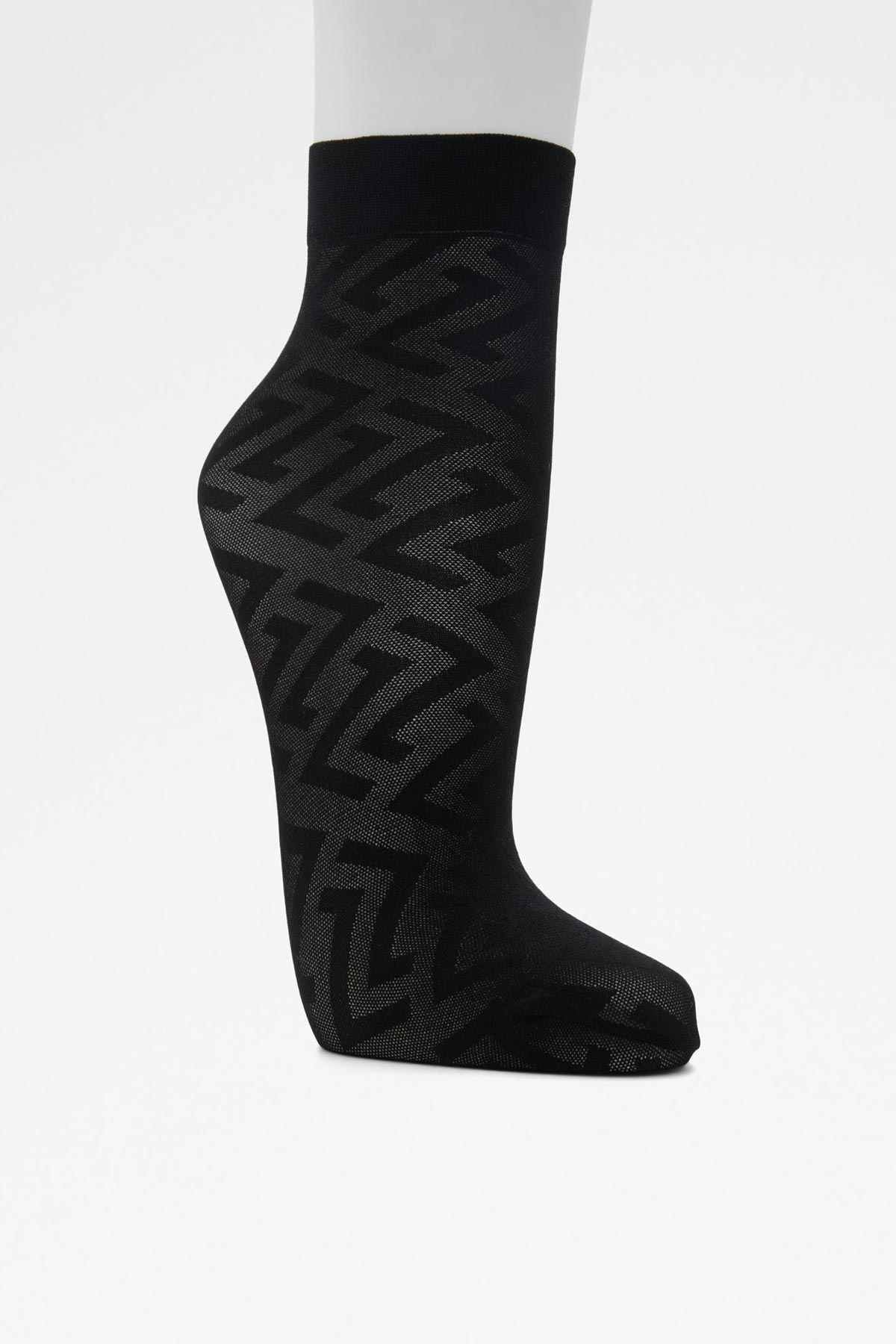 ALDO black crew socks with allover F-pattern logo and ribbed cuff