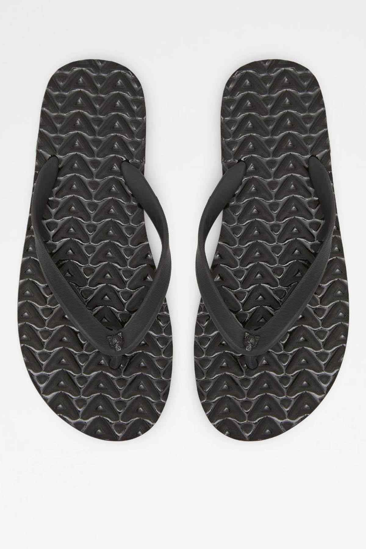 ALDO black thong sandals: patterned rubber outsole with T-strap