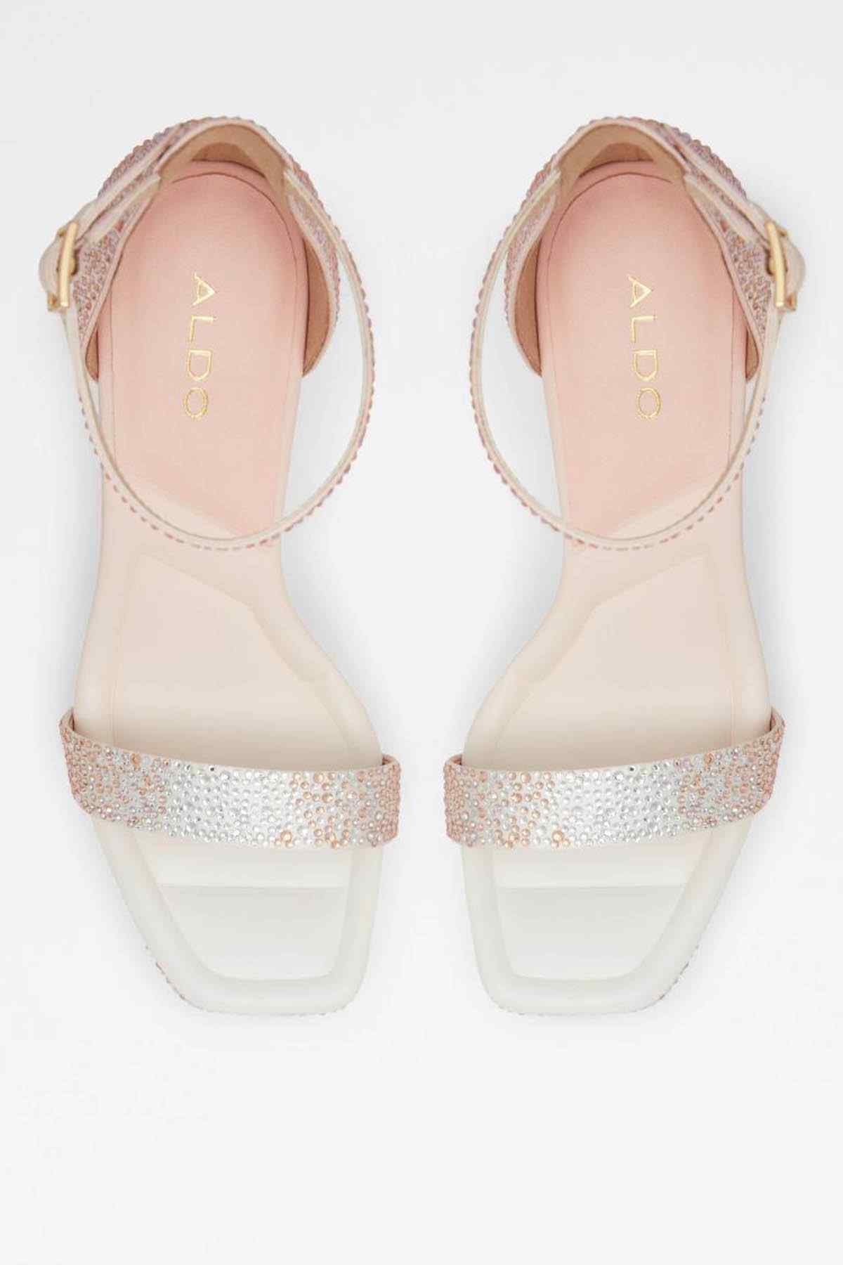 Iridescent rhinestone platform slide sandals, open toe, wide front band