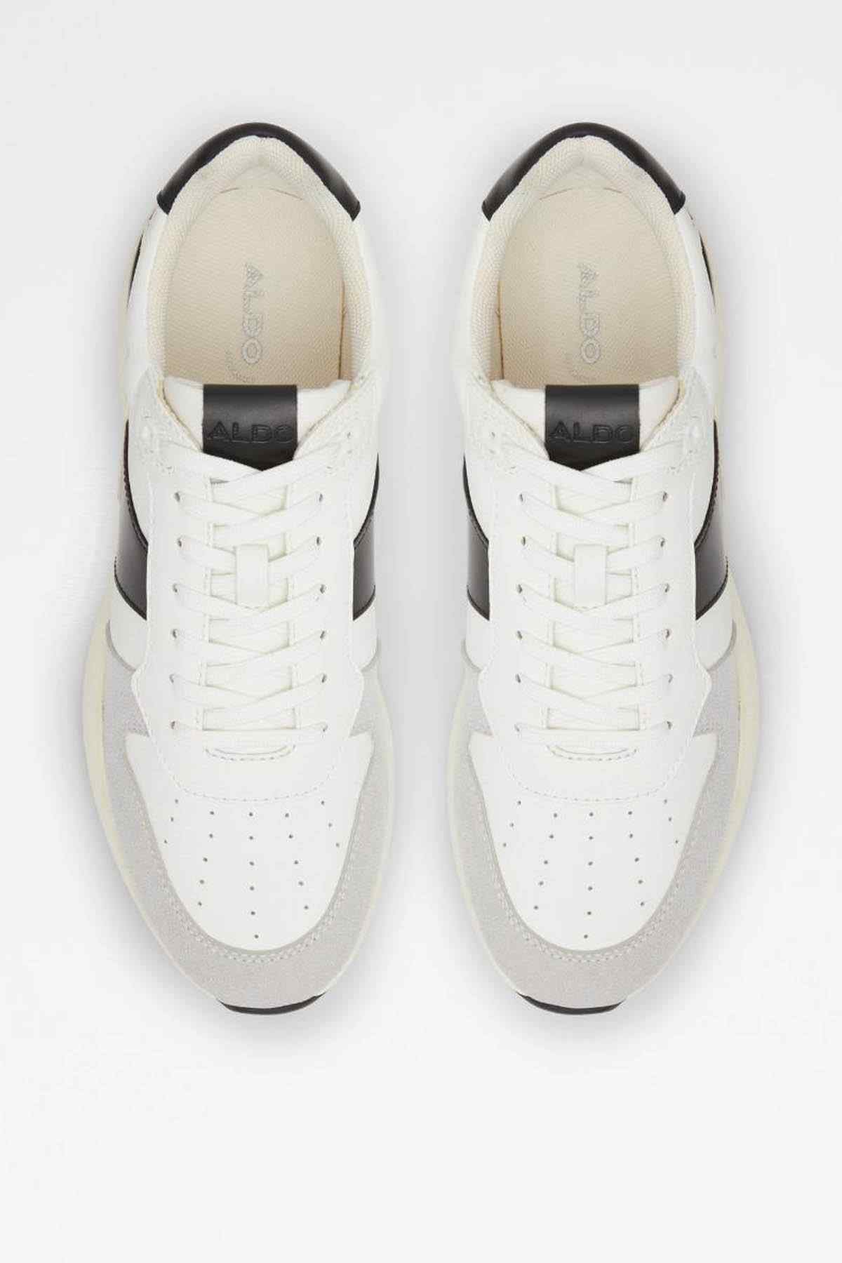 ALDO white lace-up sneakers, top view showing eyelets and interior lining