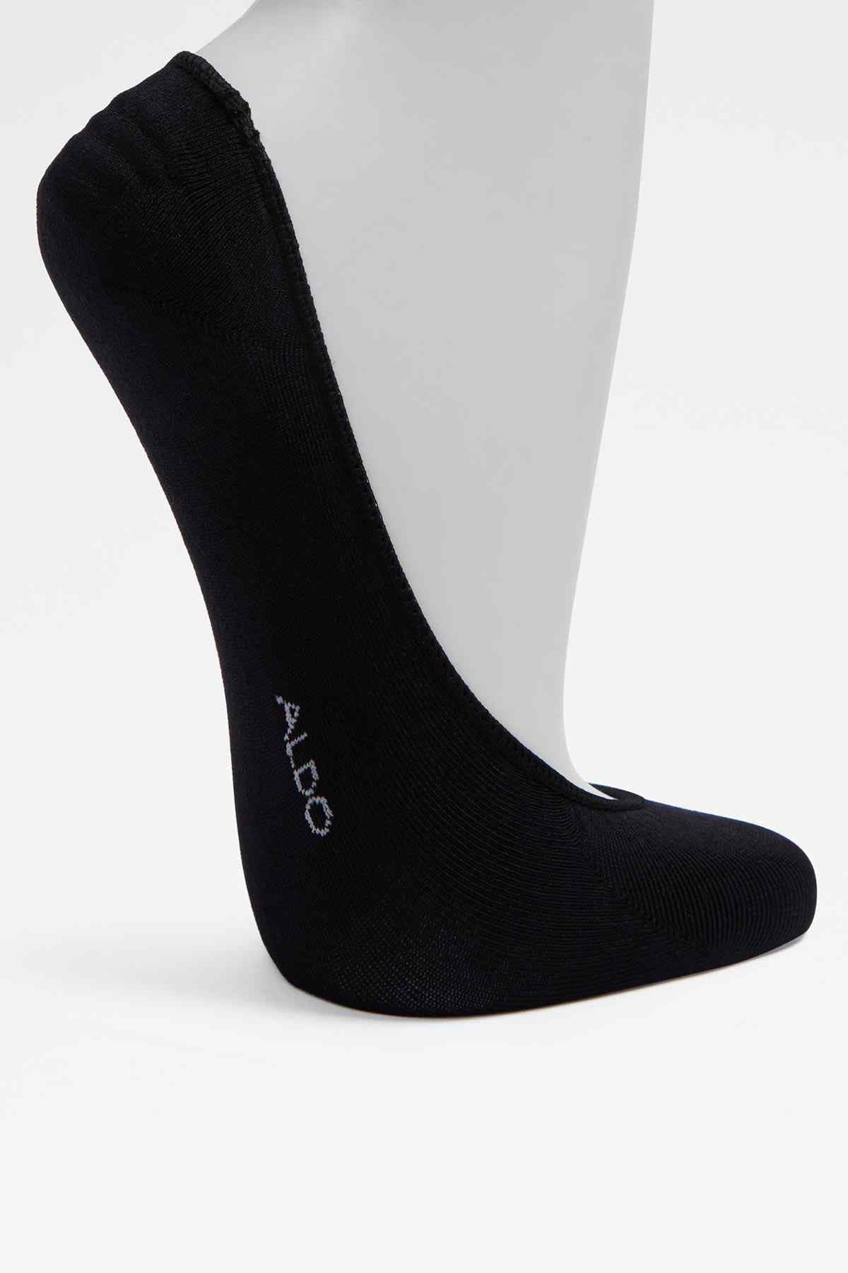 ALDO black no-show sock with ALDO logo on cuff