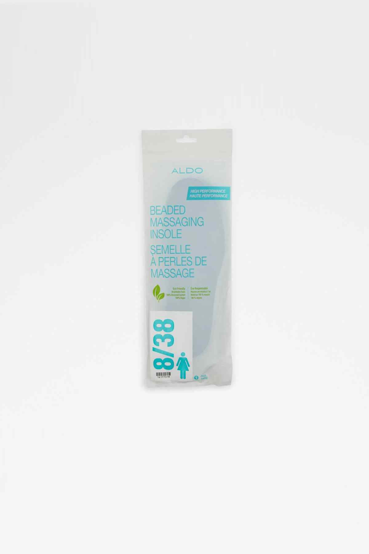 ALDO insoles in clear packaging with teal label