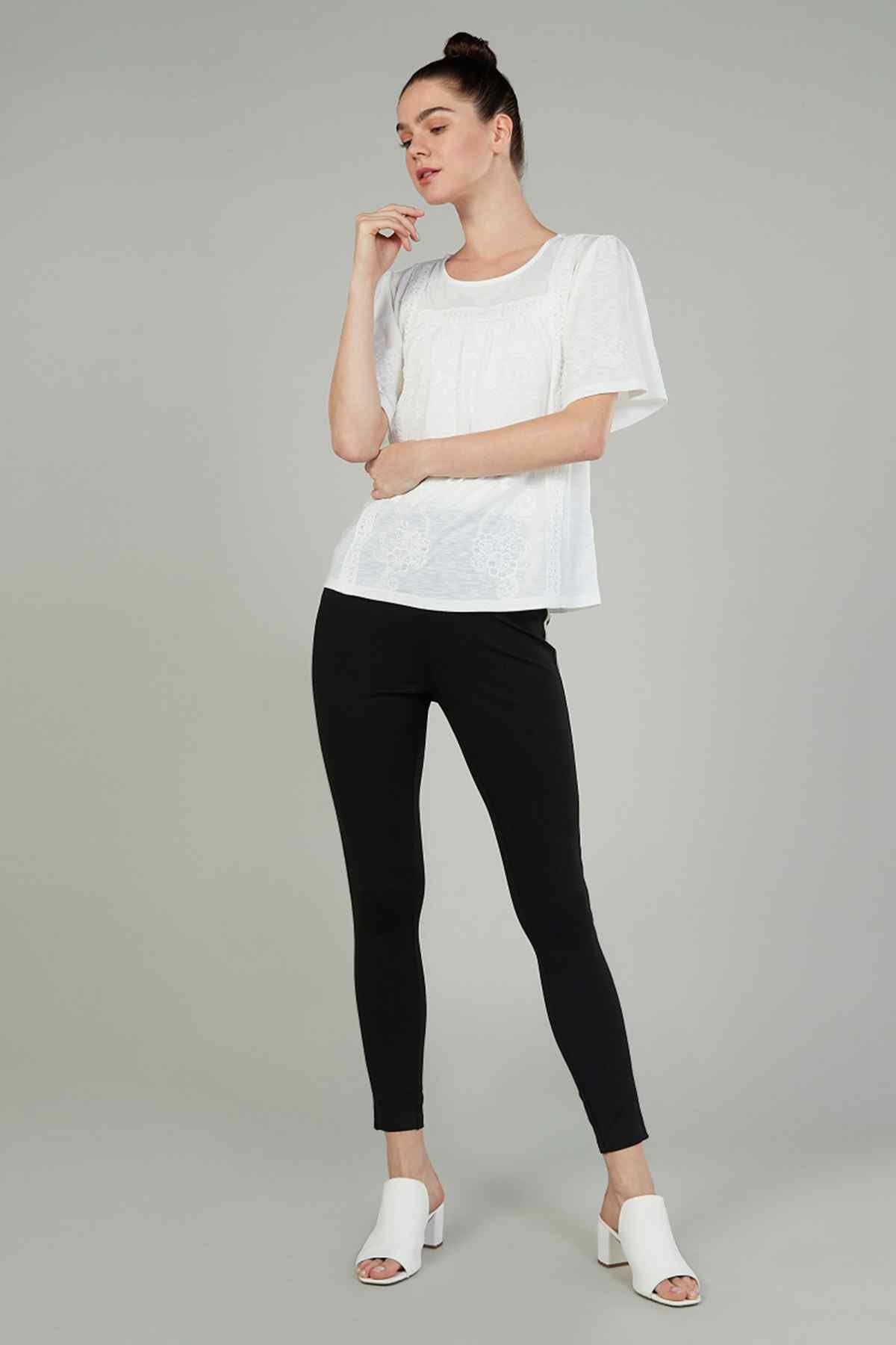 Black tapered pants with contrast side stripe, high waist, ankle length