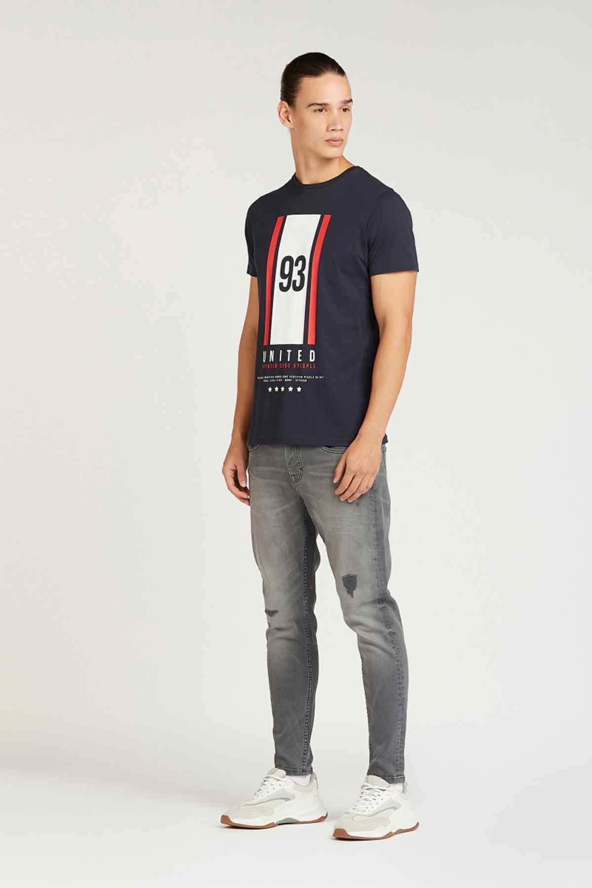 Splash men’s navy graphic T-shirt, side view with 93 print on back panel