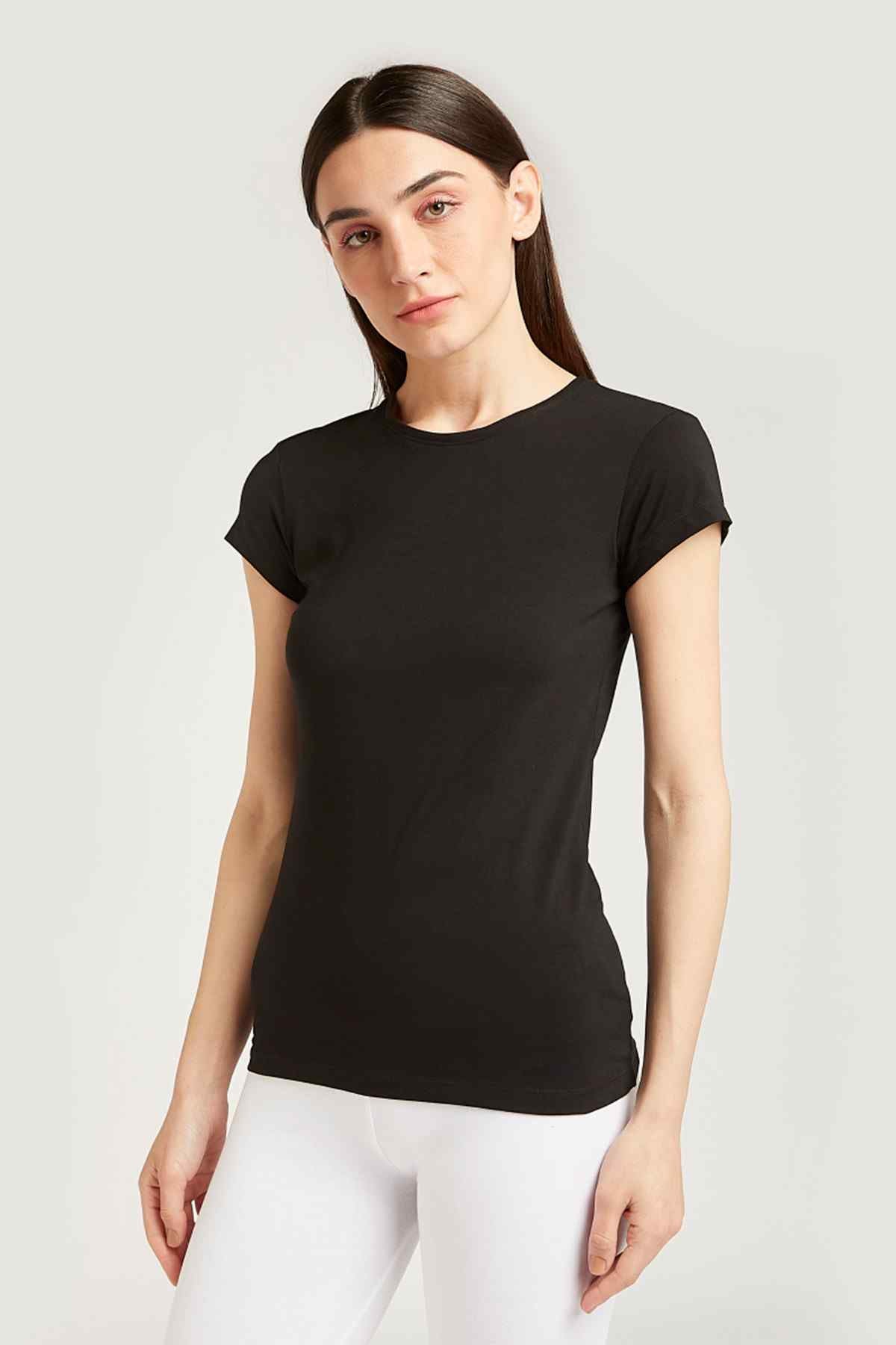 Splash black crewneck short-sleeve T-shirt, fitted women’s top