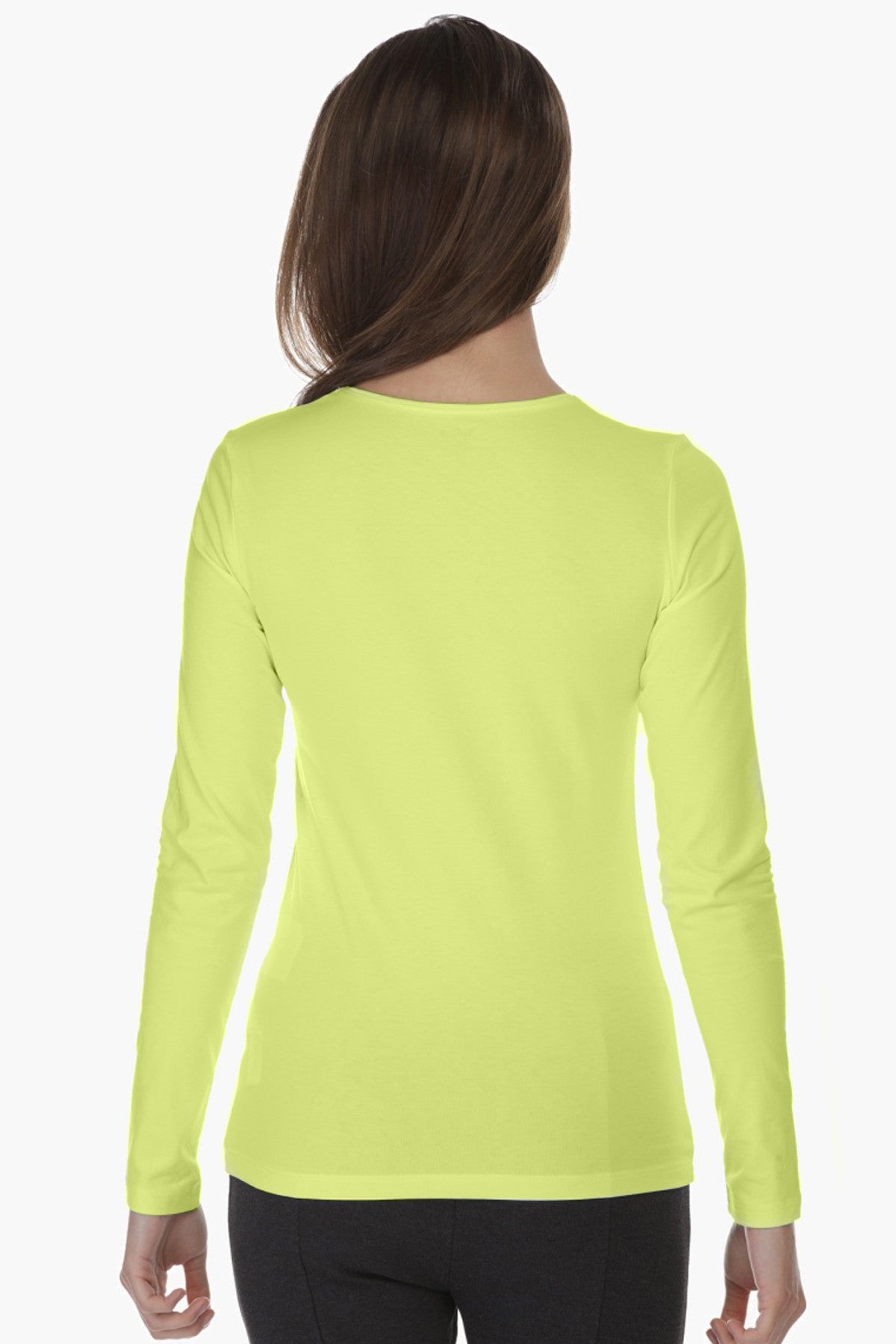 Green long-sleeve crew-neck top, plain back