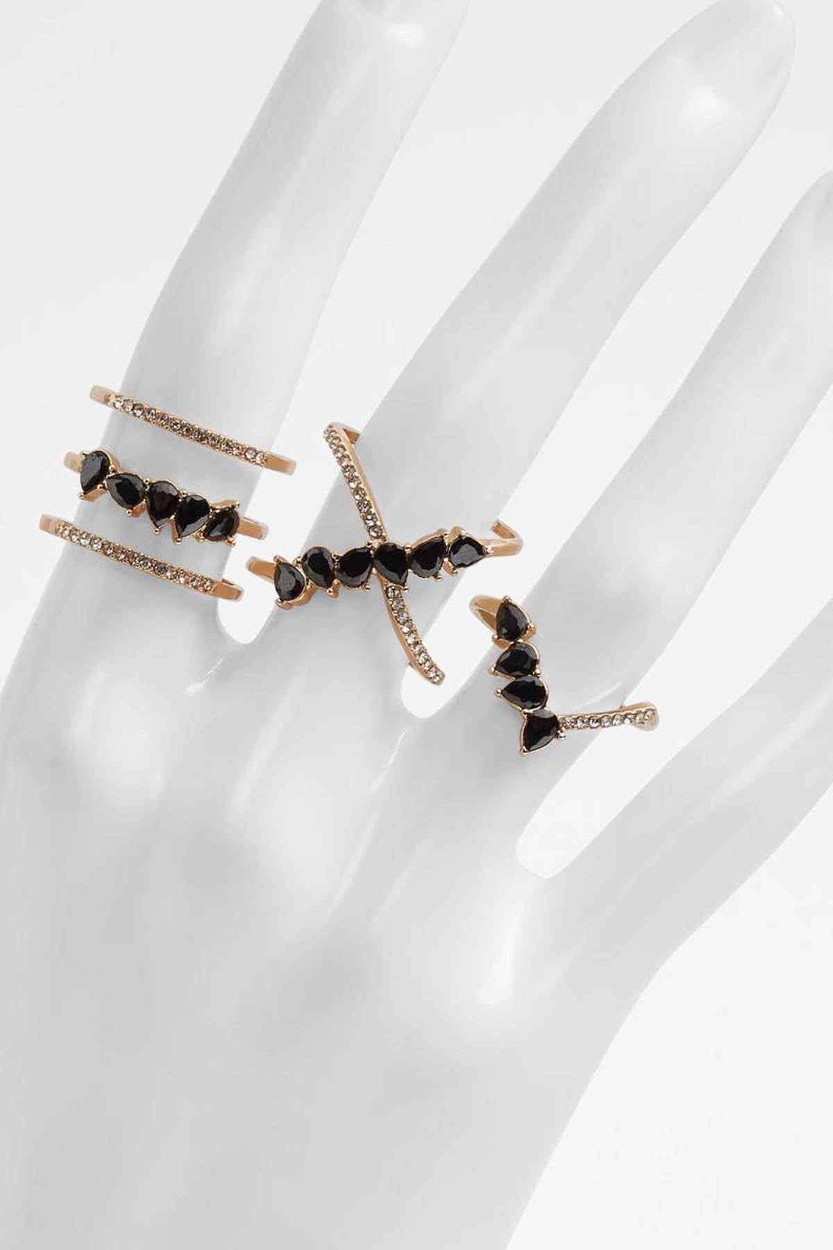 ALDO gold-tone stackable rings with black stones and crystal tennis-style bands
