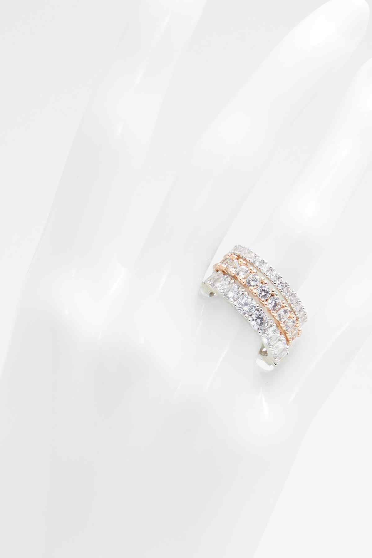 Rhinestone cuff ring with layered stone rows and openwork side