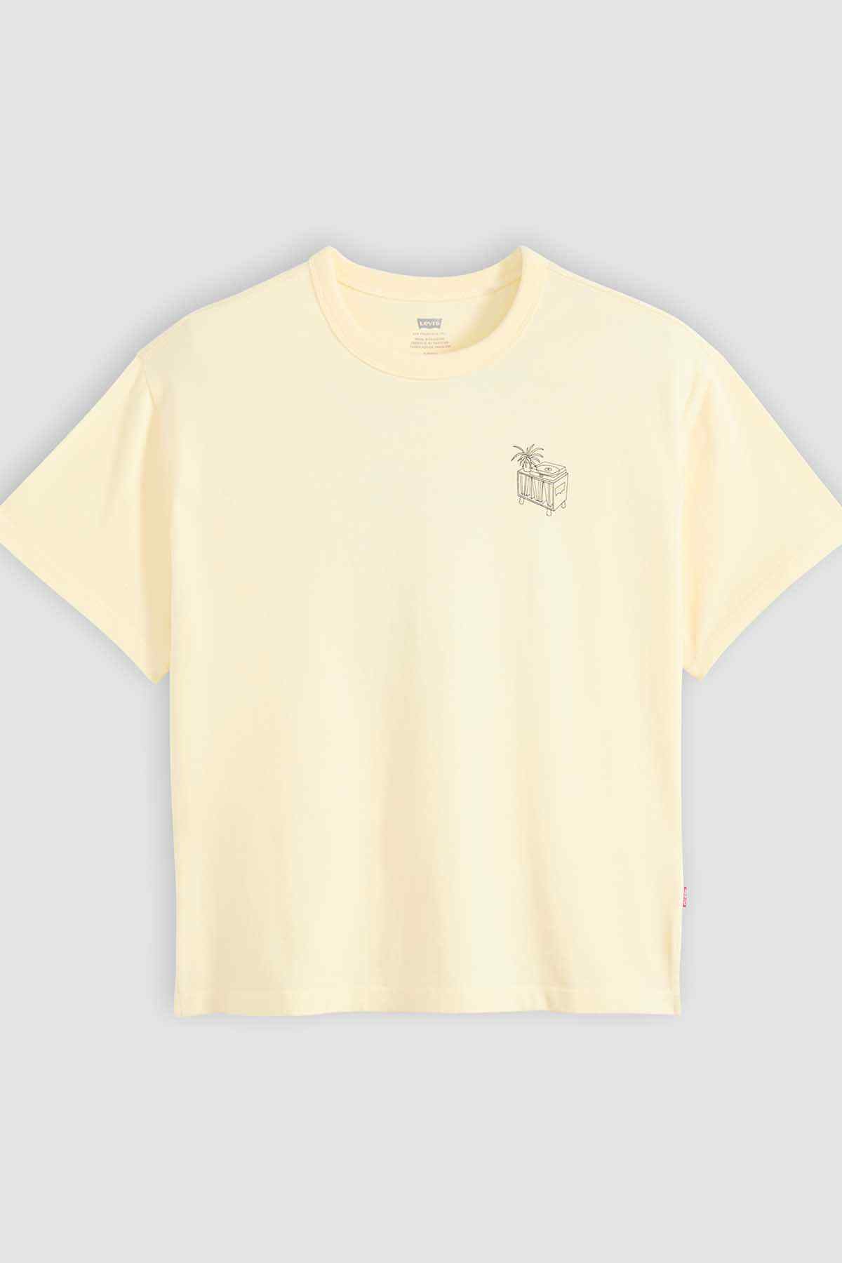 Light yellow crewneck T-shirt with small chest graphic
