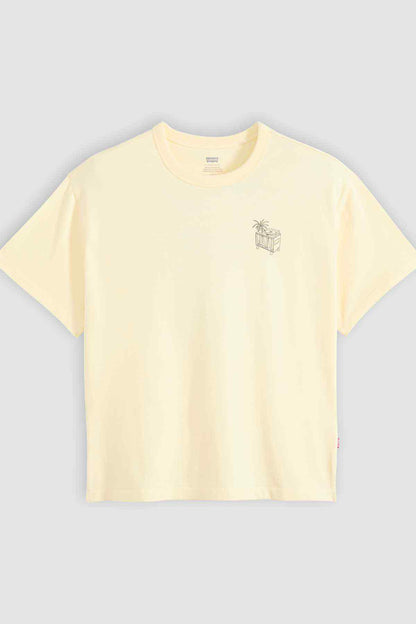 Light yellow crewneck T-shirt with small chest graphic