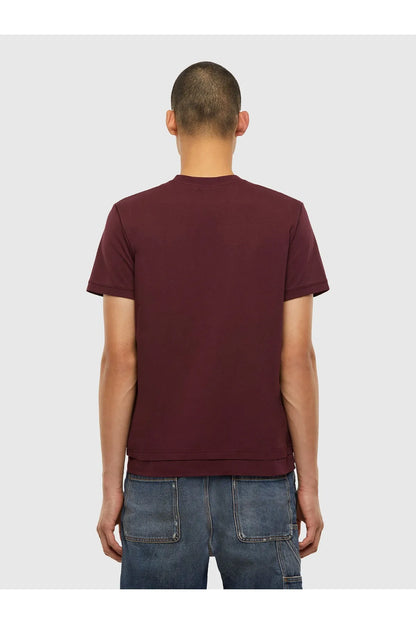Diesel maroon V-neck T-shirt, back view with short sleeves