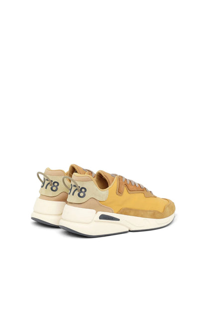 Diesel tan sneakers with '978' heel graphic and white midsole