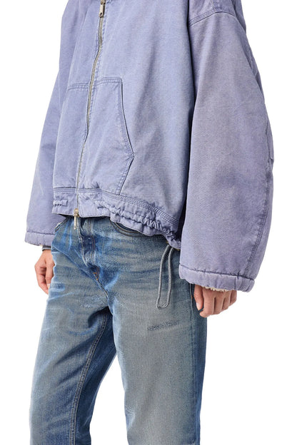 Light-blue hooded zip jacket with front pocket and elasticated cuffs