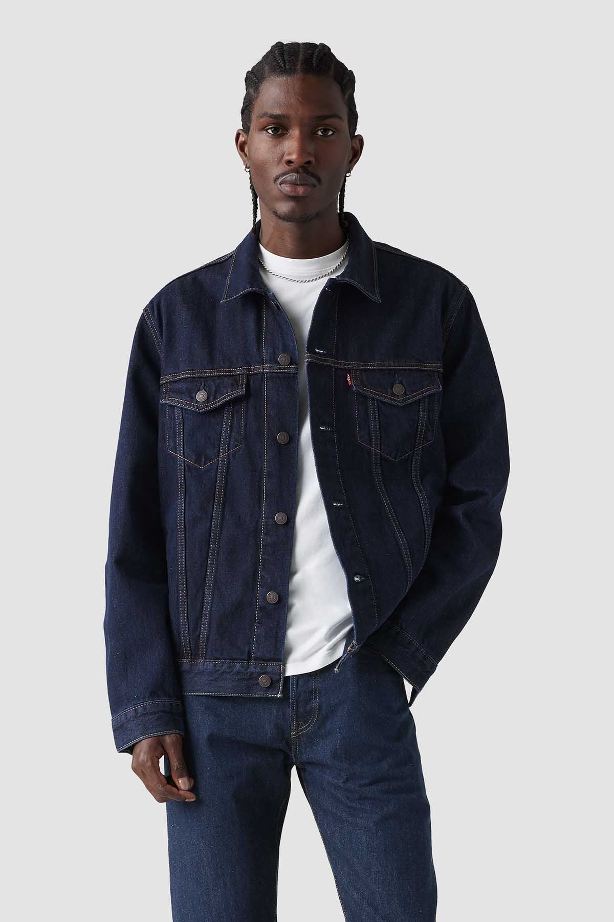 Levi's dark indigo denim jacket, button-front with two chest pockets