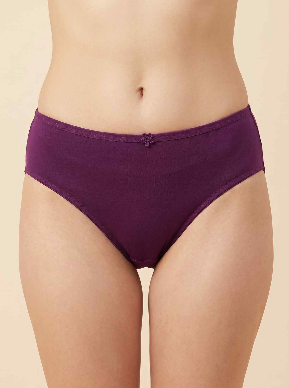 Women's purple hipster briefs with center bow detail at waistband
