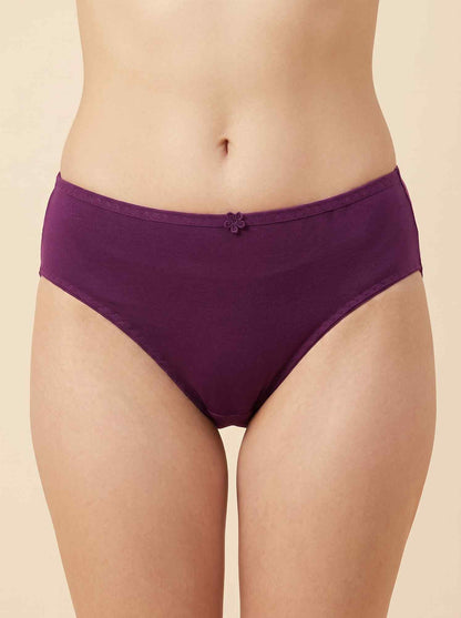 Women's purple hipster briefs with center bow detail at waistband