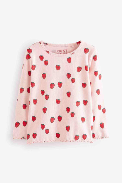 Kids' pink long-sleeve top with strawberry print and NEXT neck label