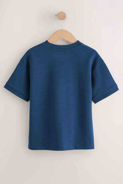 Navy kids T-shirt with short sleeves and crew neck, simple solid design