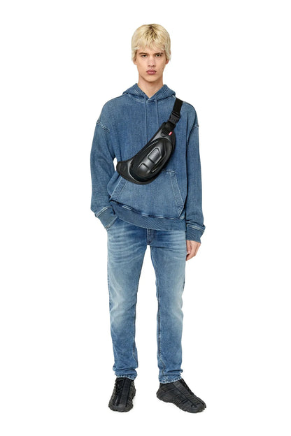 Diesel light blue denim jeans, slim straight fit, front view