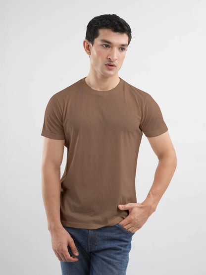Brumano brown cotton crew-neck short-sleeve T-shirt