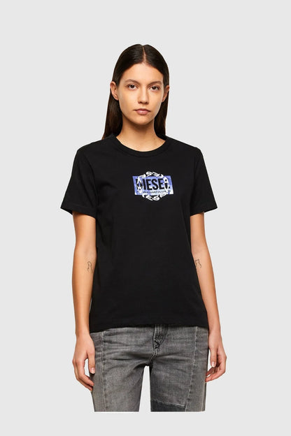 Black Diesel crewneck T-shirt with front graphic print