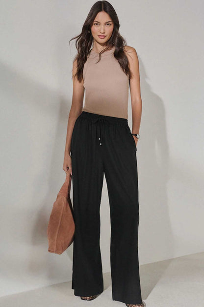 Next black wide-leg trousers with elastic waist and drawstring, long length