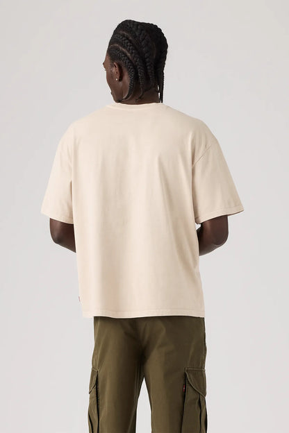 Light beige crew-neck T-shirt, short sleeves, back view