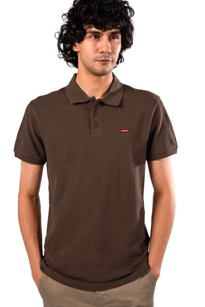 Levi's brown polo shirt, front view with small red logo on chest
