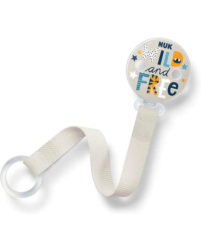 NUK pacifier with tiger design and fabric strap