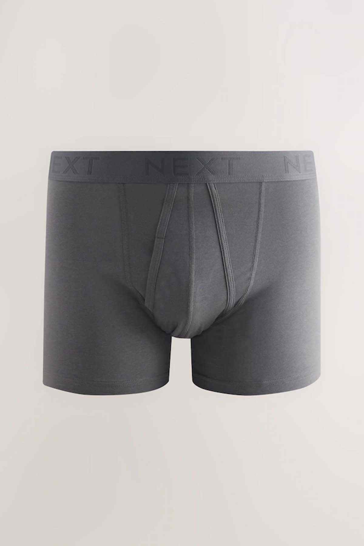 Grey boxer briefs with NEXT logo waistband and stitched front pouch