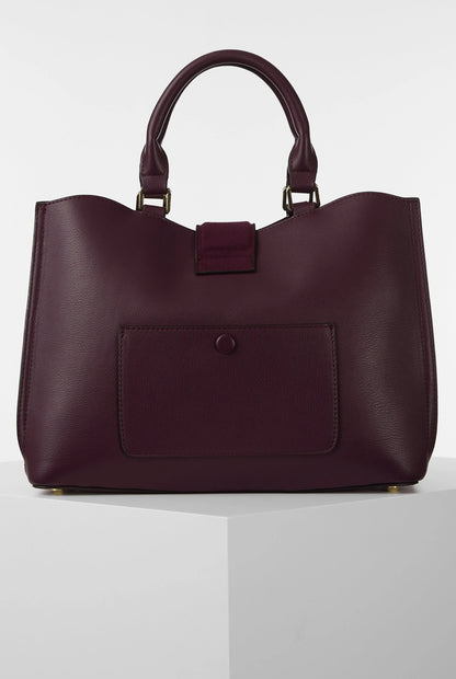 Luella Grey purple tote bag with front pocket flap and button, top handles
