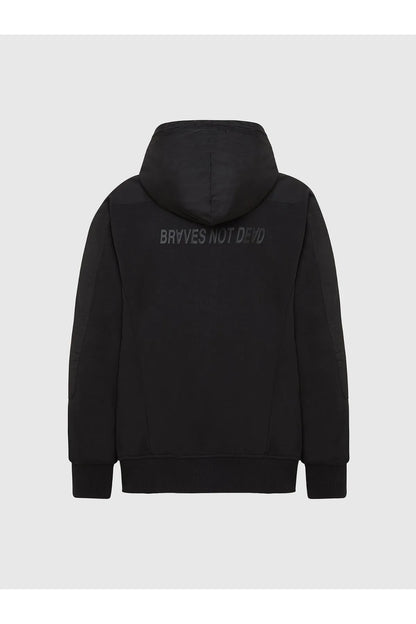 Diesel black zip-front hooded jacket with back logo text