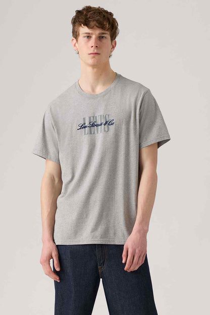 Grey Levi's T-shirt with small chest logo, crew neck, short sleeves.
