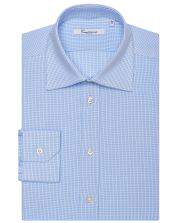Light blue micro-check dress shirt with button-down collar and cuffs