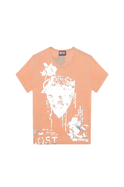Diesel pink graphic T-shirt with distressed front heart print